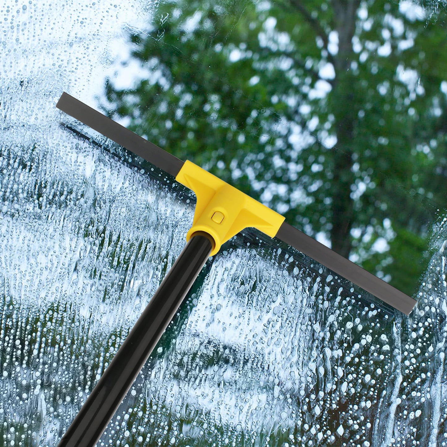 Squeegee Broom for Floor, 18'' Rubber Squeegee with 60'' Long Handle for Bathroom Tile, Garage Concrete, Deck, Shower Glass, Window Cleaning, Heavy Duty Household Floor Wiper