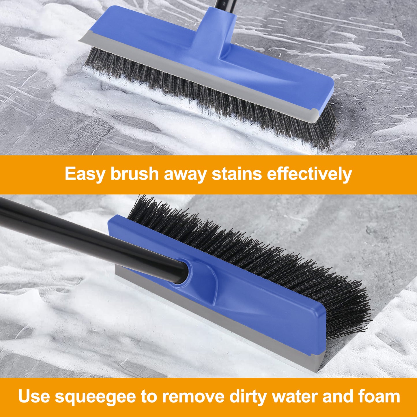 Floor Scrub Brush with 150cm Telescopic Long Handle,2 in 1 Scrape Brush Stiff Bristle Shower Scrubber Squeegee for Cleaning Deck Patio Bathroom Garage Kitchen Floor Wall Tile