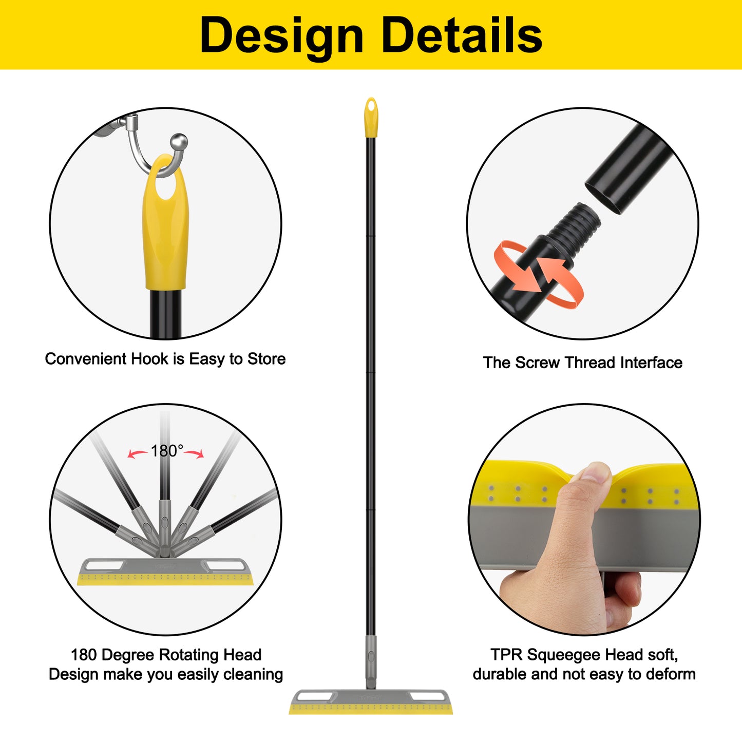 Squeegee Broom for Floor,150CM Rubber Squeegee Broom with Long Handle for Kitchen,BathroomTile,Window,Shower Glass Floor Water Scraping,Dusting, Stain Removing,Cleaning