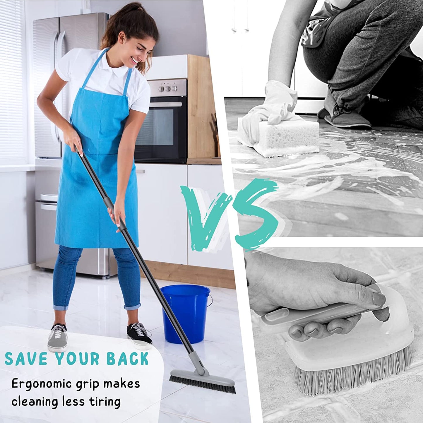 Grout Brush with Long Handle, Tile Cleaner Tool for Shower, Bathroom Floors Scrubber for Grout Cleaning