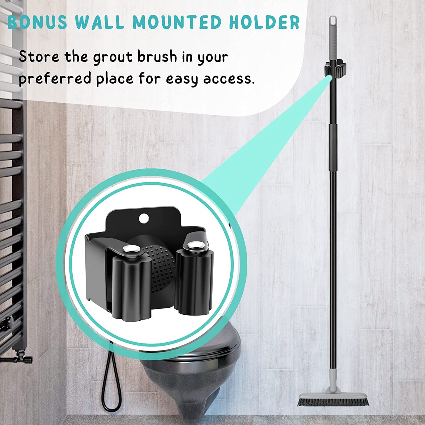Grout Brush with Long Handle, Tile Cleaner Tool for Shower, Bathroom Floors Scrubber for Grout Cleaning