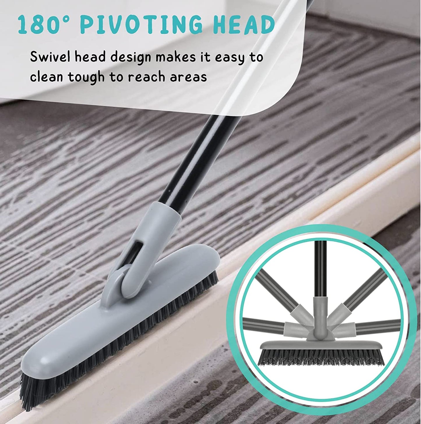Grout Brush with Long Handle, Tile Cleaner Tool for Shower, Bathroom Floors Scrubber for Grout Cleaning