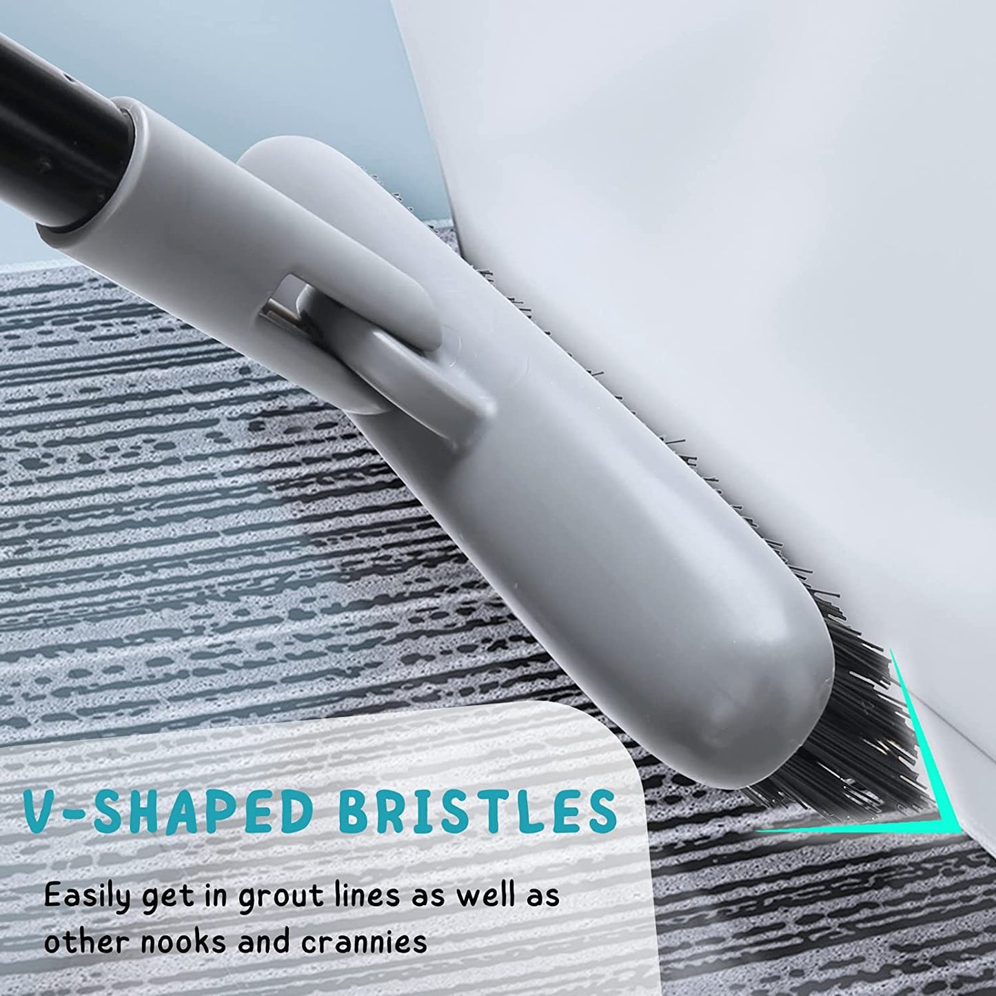 Grout Brush with Long Handle, Tile Cleaner Tool for Shower, Bathroom Floors Scrubber for Grout Cleaning