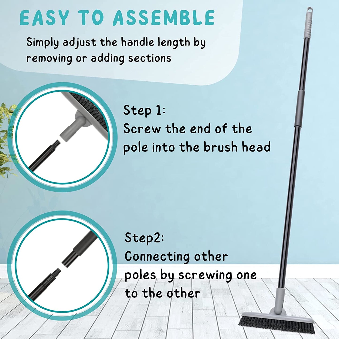 Grout Brush with Long Handle, Tile Cleaner Tool for Shower, Bathroom Floors Scrubber for Grout Cleaning