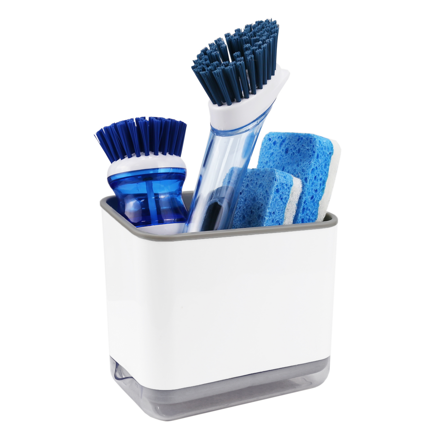 Sink Counter Caddy, Dish Sponge Holder, Kitchen Sink Sponge and Brush Holder, Plastic Dish Scrubber Organizer with Drain Tray, White