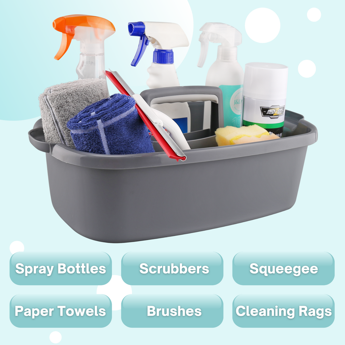 Cleaning Supplies Caddy, Cleaning Supply Organizer with Handle, Plasti