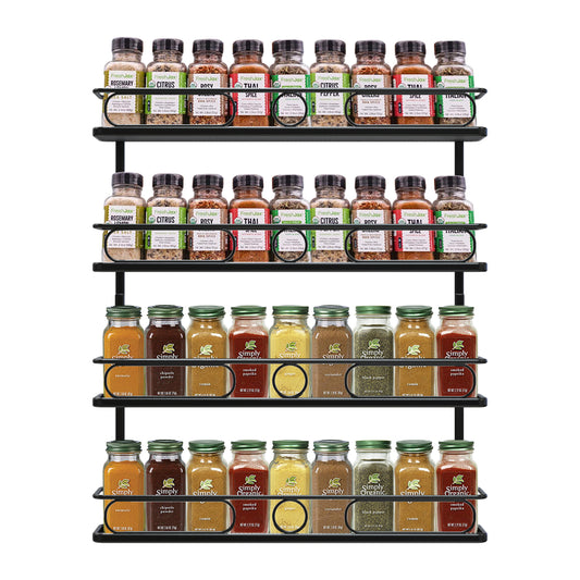 4 Tier Hanging Spice Racks for Wall Mount/Cabinet Pantry Door,Farmhouse Style Seasoning Organizer For Your Kitchen,Black