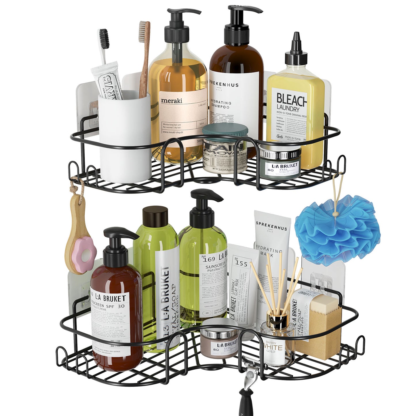 Shower Caddy Corner Shelves, Black Shower Organizer, Adhesive Shampoo Holder for Inside Shower Wall, 2 Pack