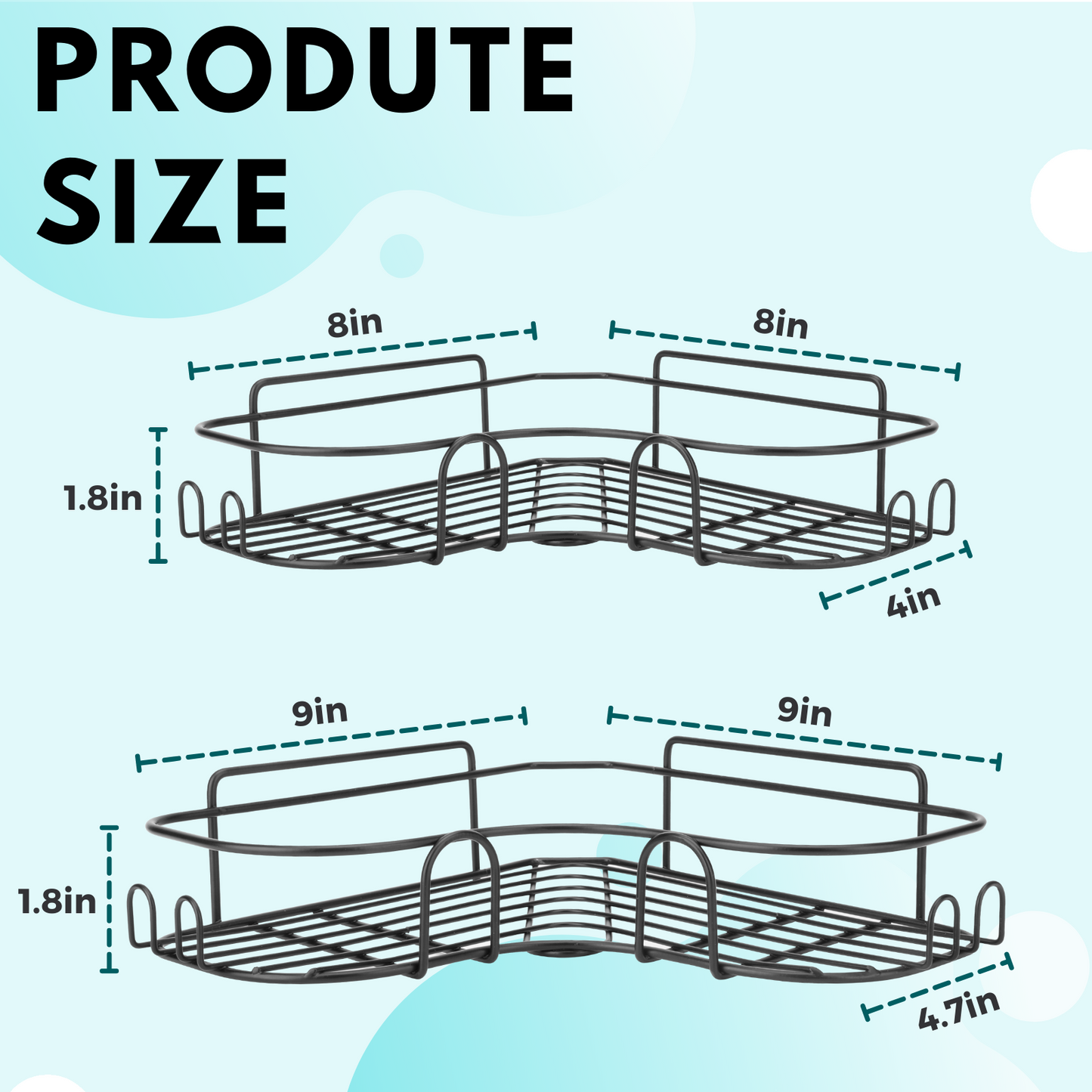 Shower Caddy Corner Shelves, Black Shower Organizer, Adhesive Shampoo Holder for Inside Shower Wall, 2 Pack