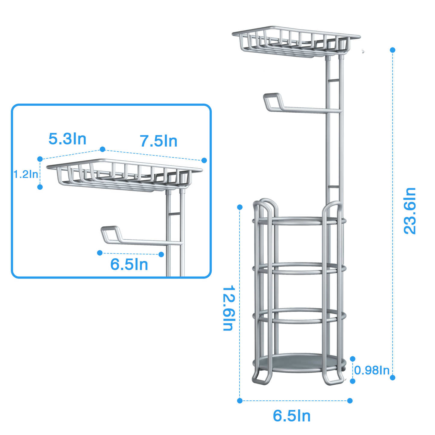 Upgrade Freestanding Toilet Paper Holder, Silver Gray Toilet Tissue Holders Stand with Top Shelf, Bathroom Paper Roll Storage Rack