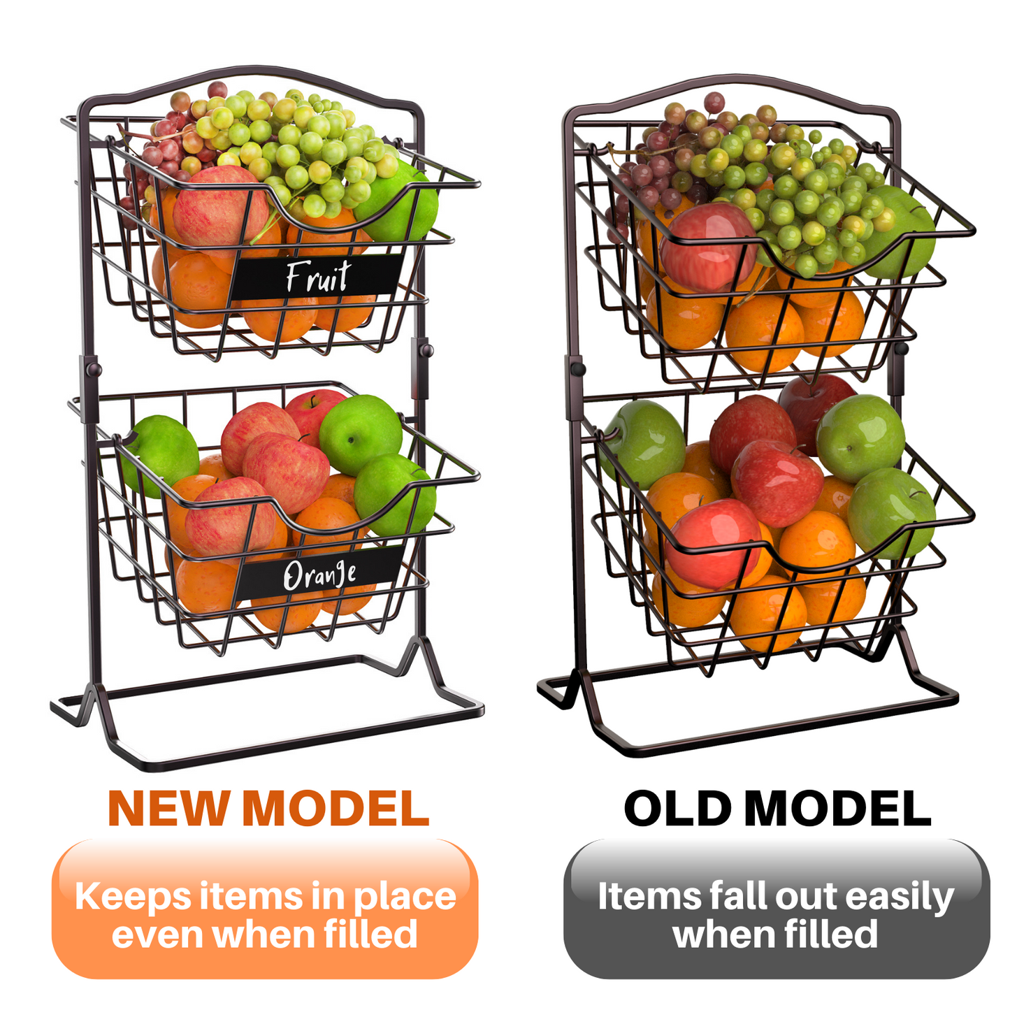 Fruit Basket for Kitchen, Bronze Vegetable Produce Rack for Countertop, 2 Tier Potato and Onion Storage Stand, Snack K-cup Holder