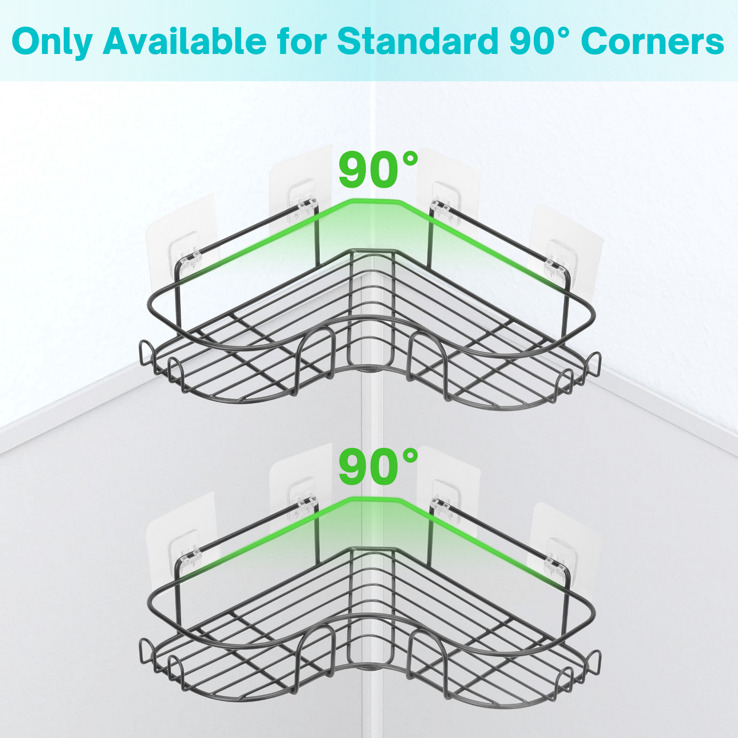 Shower Caddy Corner Shelves, Black Shower Organizer, Adhesive Shampoo Holder for Inside Shower Wall, 2 Pack
