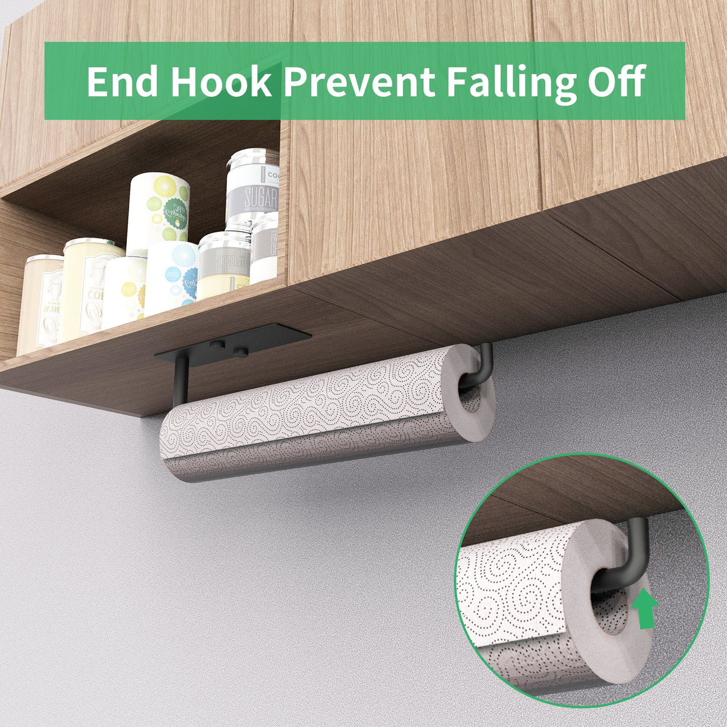 Paper Towel Holder Under Cabinet, Wall Mount Paper Towels Rack for Kitchen, Self Adhesive Hanging Paper Towel Holders for RV Camper, Black