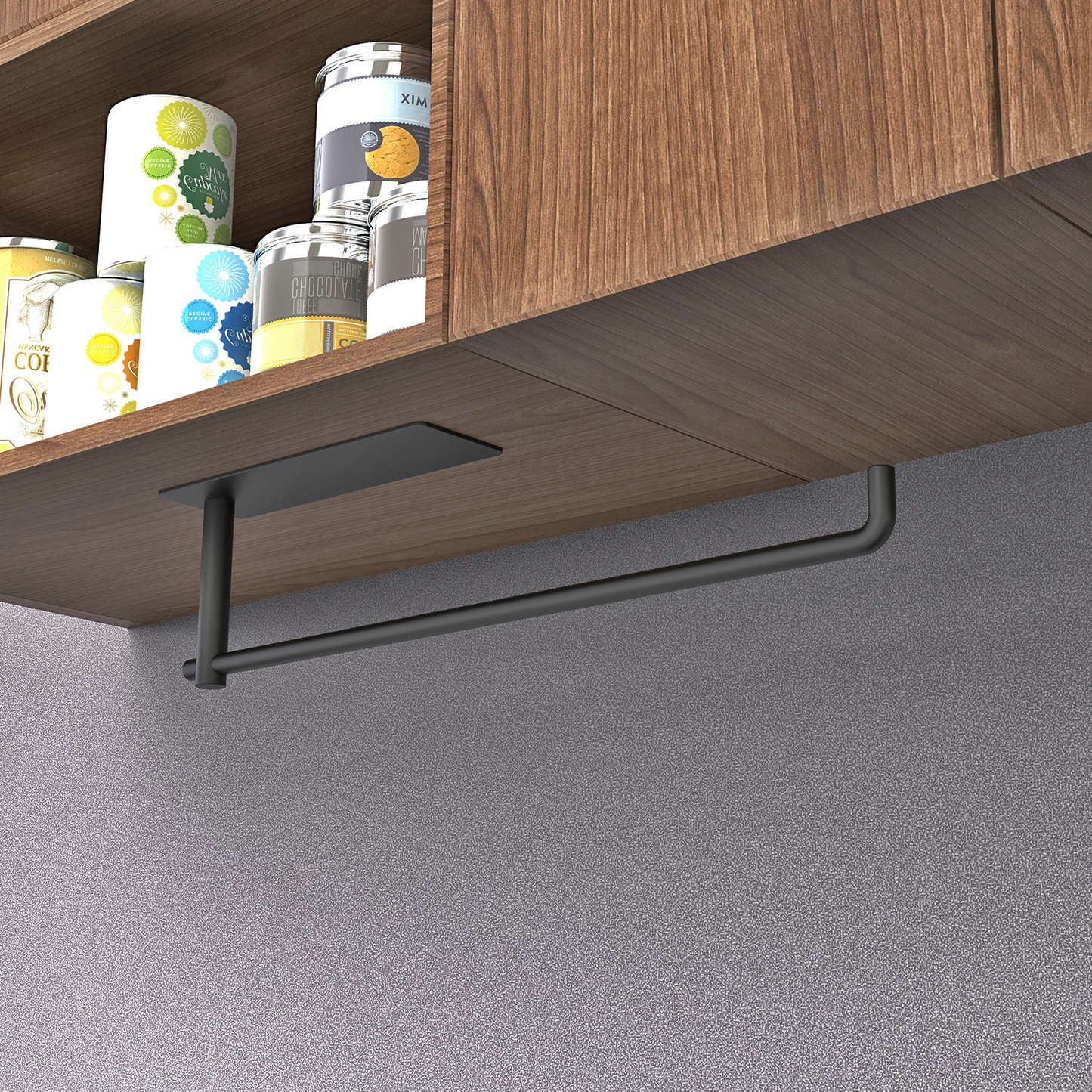 Paper Towel Holder Under Cabinet, Wall Mount Paper Towels Rack for Kitchen, Self Adhesive Hanging Paper Towel Holders for RV Camper, Black