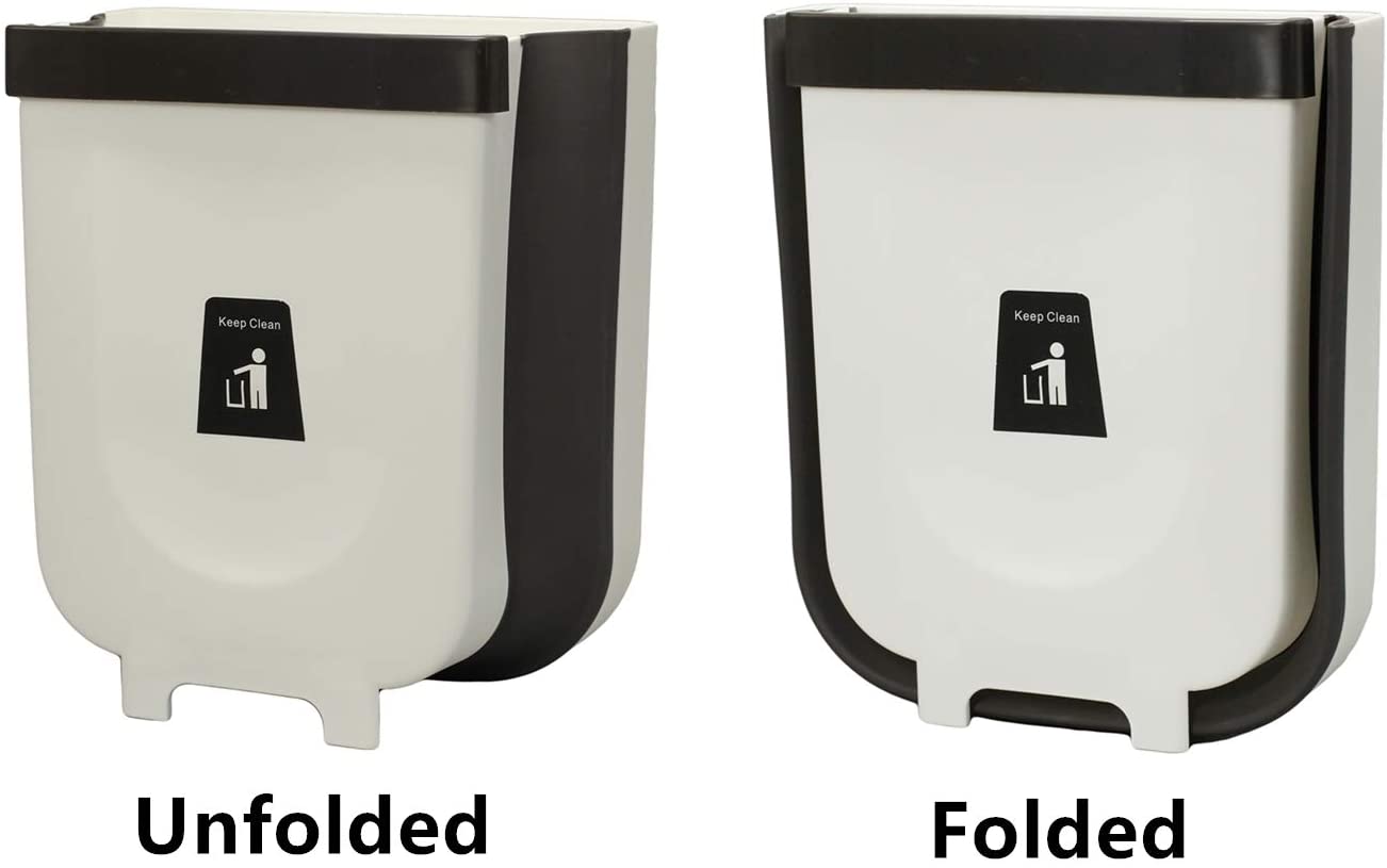 Folding Trash Can, Wall Mounted Folding Waste Bin, Hanging Garbage Can for Kitchen Cabinet Door, Foldable Plastic Car Bathroom Waste Basket White