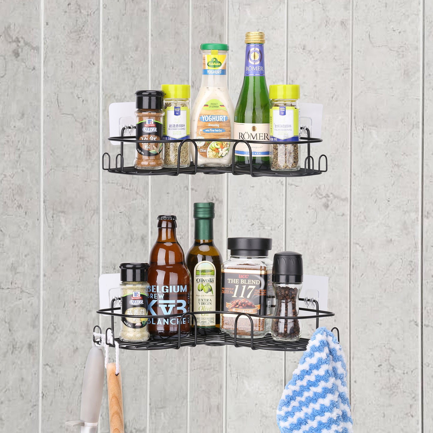 Shower Caddy Corner Shelves, Black Shower Organizer, Adhesive Shampoo Holder for Inside Shower Wall, 2 Pack
