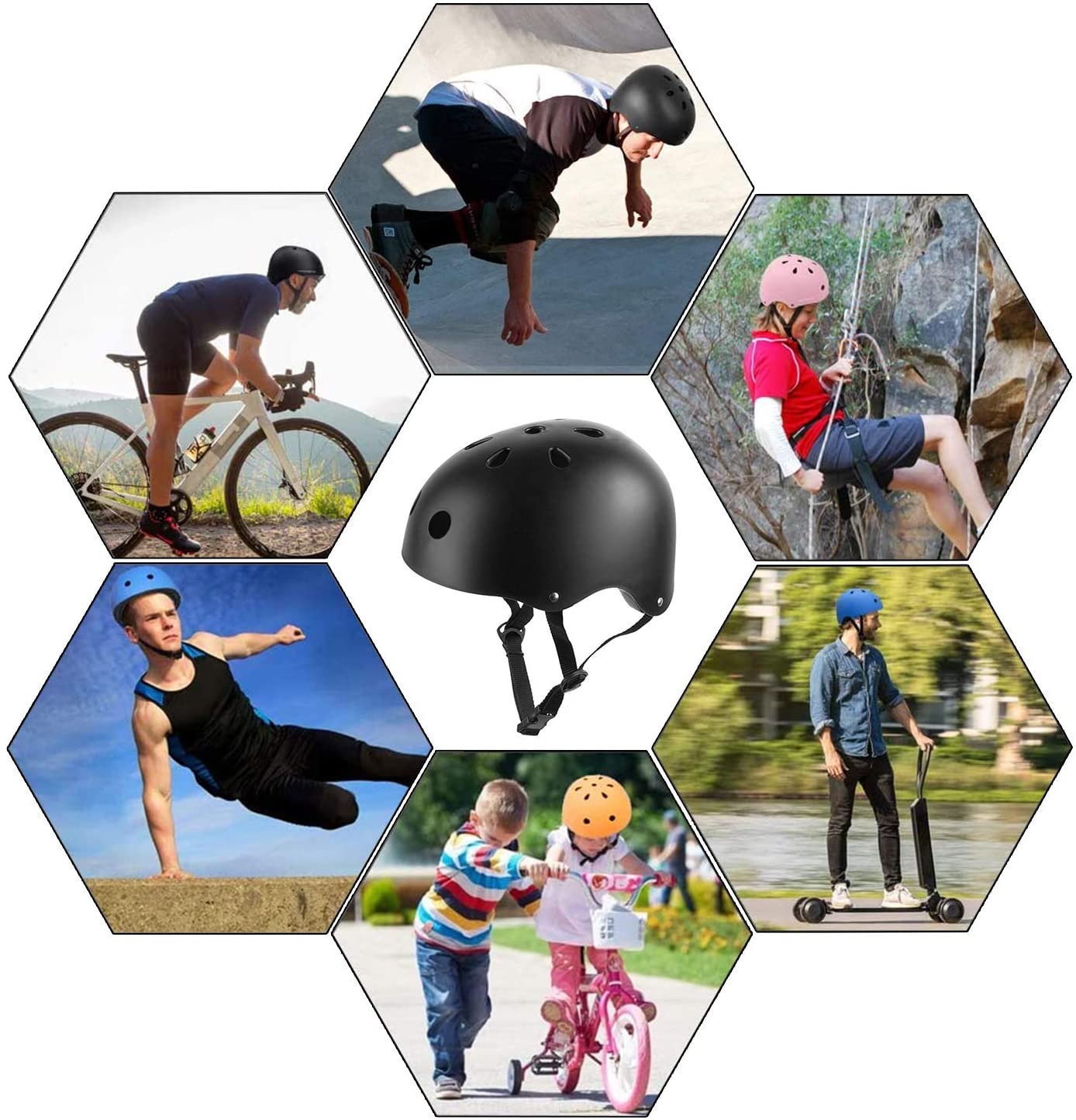 Skateboard Helmet for Roller Skate, Longboard, Inline Skating, Bike Helmets with Adjustable Straps