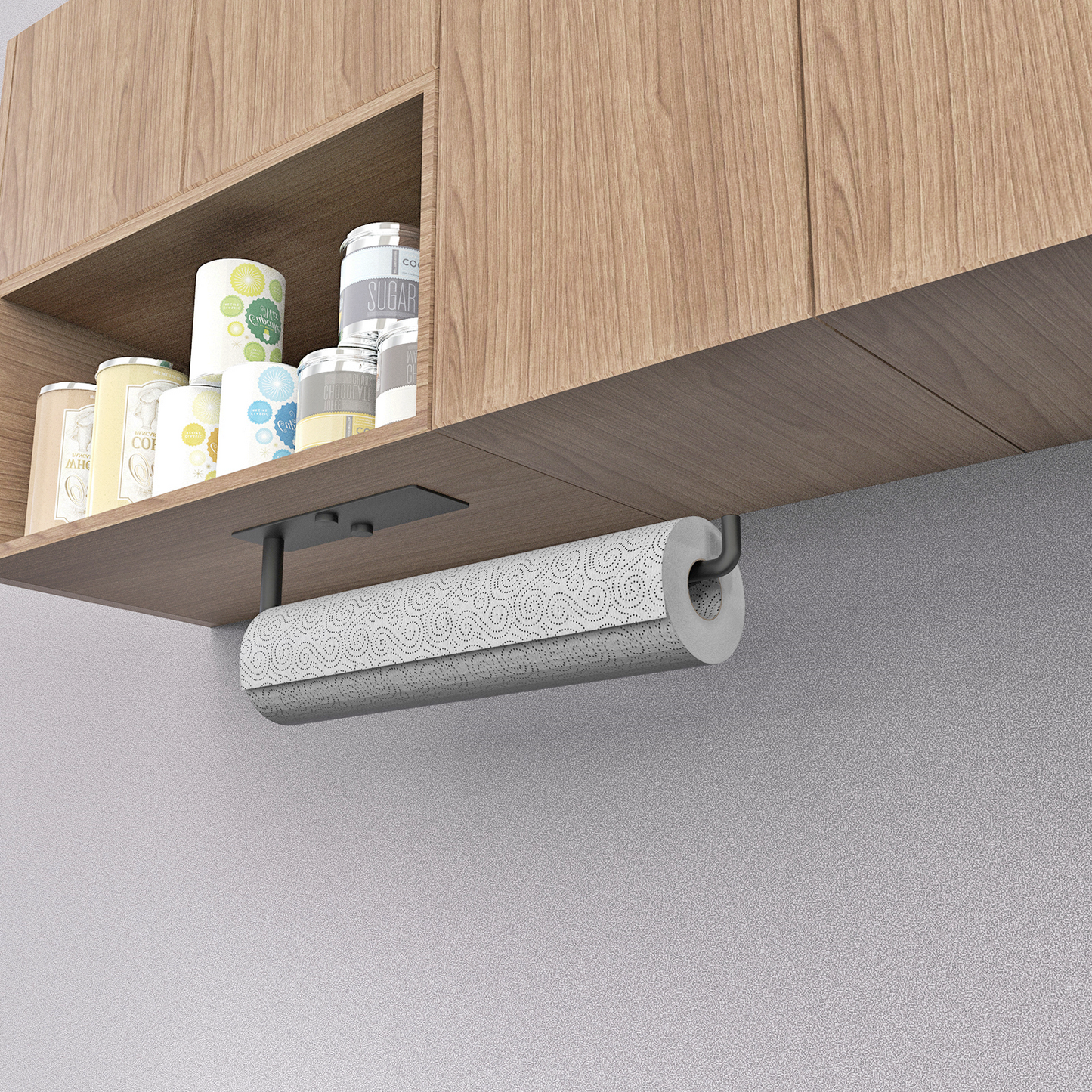 Paper Towel Holder Under Cabinet, Wall Mount Paper Towels Rack for Kitchen, Self Adhesive Hanging Paper Towel Holders for RV Camper, Black