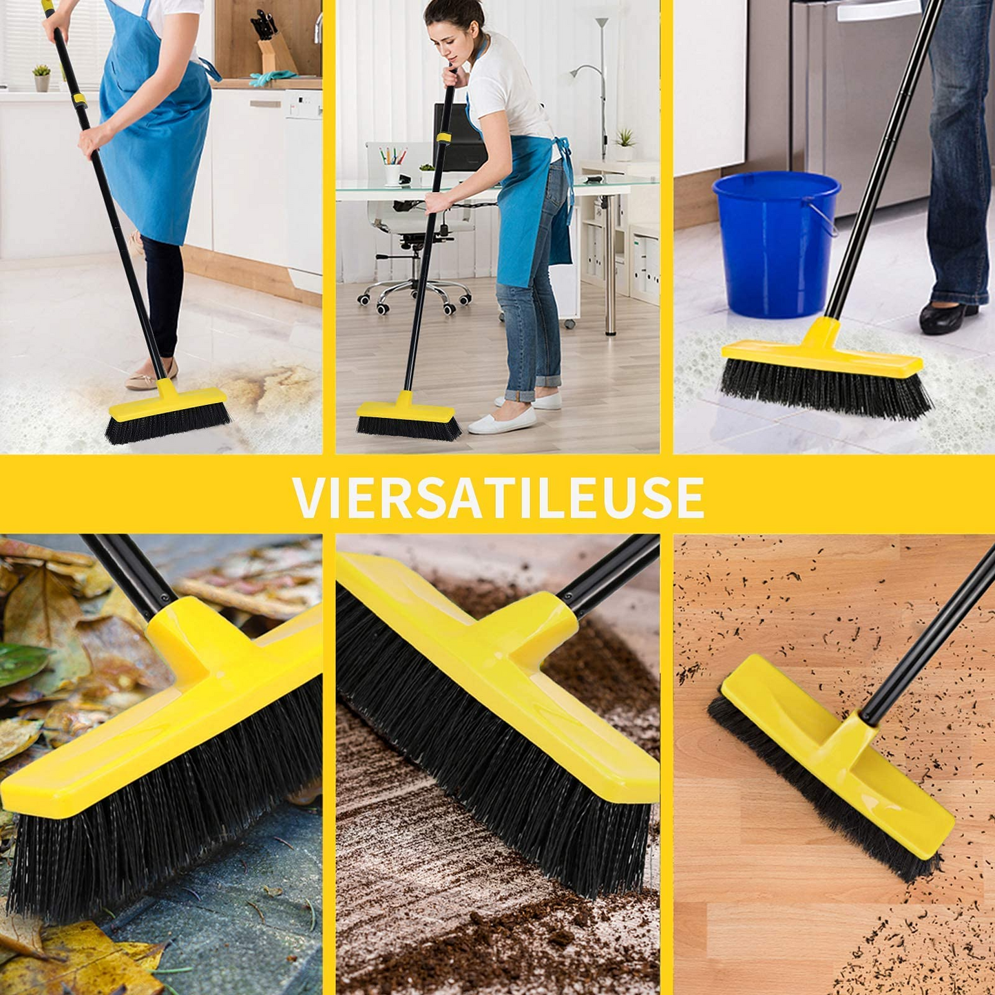 Yard Brush Heavy Duty Outdoor Concrete Broom Telescopic Long Handle with Stiff Bristles for Cleaning Scrubbing Deck Driveway Yard Patio Wood Stone Tile Garden Warehouse Carpet