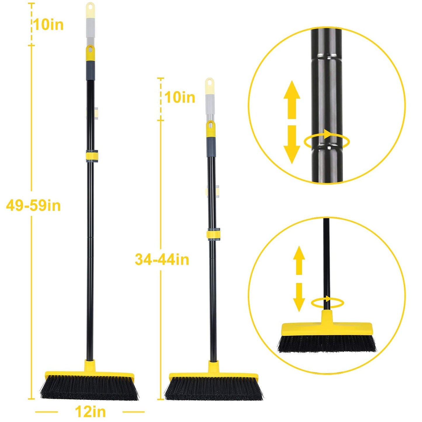 Yard Brush Heavy Duty Outdoor Concrete Broom Telescopic Long Handle with Stiff Bristles for Cleaning Scrubbing Deck Driveway Yard Patio Wood Stone Tile Garden Warehouse Carpet