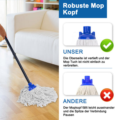 KeFanta Wischmopp für die Bodenreinigung aus 2 Stück Ersatzköpfe aus Baumwolle, 144 cm Metallgriff und Nachfüllung, effektiver Reinigungsmopp für Zuhause, Büro und Gewerbe