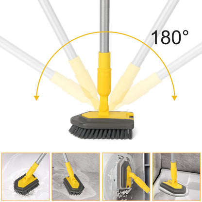 Tub Tile Scrubber Extendable Long Handle147cm,3 in1 Shower Cleaning Brush Stiff Bristle,1Microfiber Pad,2 Scrubbing Sponge for Bathroom Floor Tile Wall Sink Bathtub