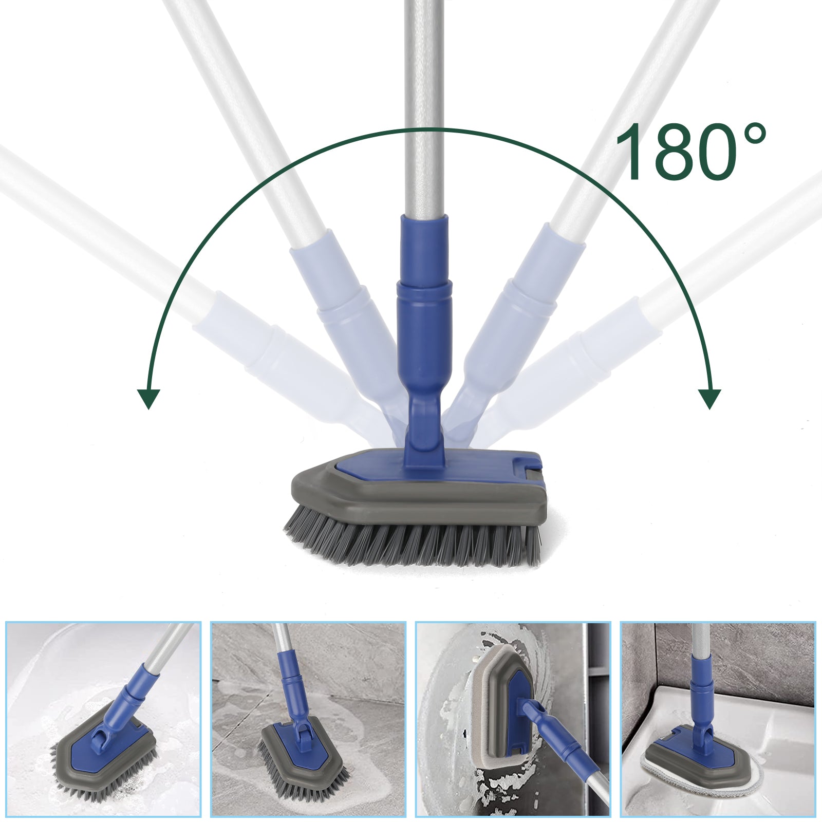 Tub Tile Shower Scrubber for Cleaning, 3 in 1 Tub Cleaner Brush with Extendable Long Handle 58", Scrub Brush for Shower Bathtub Bathroom Kitchen Wall Tub Tile Sink, Yellow