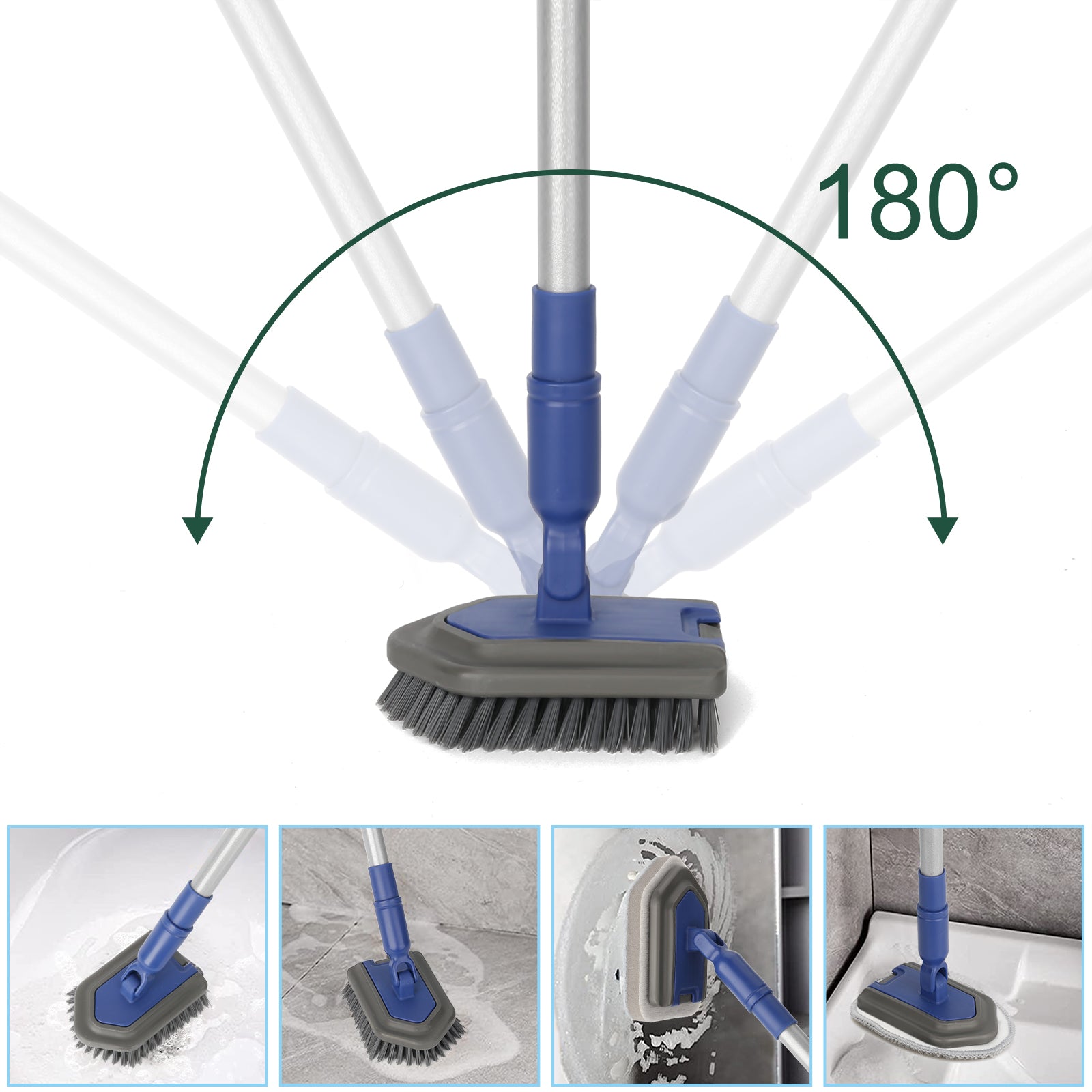 3 in 1 Tile Tub Shower Scrubber,Cleaning Brush with 58 Long