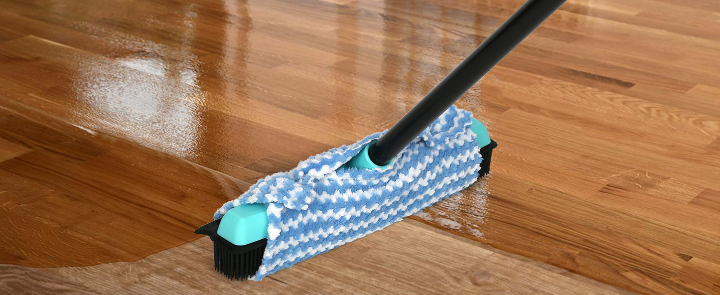 Rubber Floor Brushes Pet Hair Broom with Squeegee150 CM Adjustable Handle, for Hardwood Floor, Tile Artificial Grass Cleaner Brush includes One Microfiber Cloth Dusting