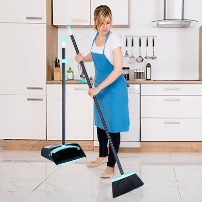 Ylebs Long Handled Dustpan and Brush Set /Broom and Dustpan 137 CM Extendable Handle, Broom Cleans Dustpan Combo for Indoor Outdoor Lobby Office Kitchen Cleaning and Sweeping