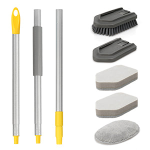 Tub Tile Scrubber Extendable Long Handle147cm,3 in1 Shower Cleaning Brush Stiff Bristle,1Microfiber Pad,2 Scrubbing Sponge for Bathroom Floor Tile Wall Sink Bathtub