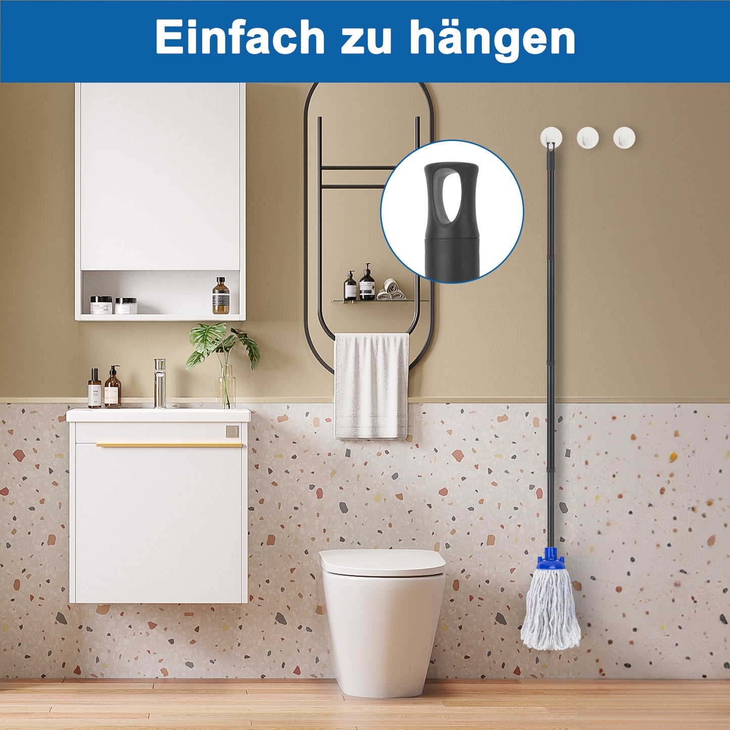 KeFanta Wischmopp für die Bodenreinigung aus 2 Stück Ersatzköpfe aus Baumwolle, 144 cm Metallgriff und Nachfüllung, effektiver Reinigungsmopp für Zuhause, Büro und Gewerbe