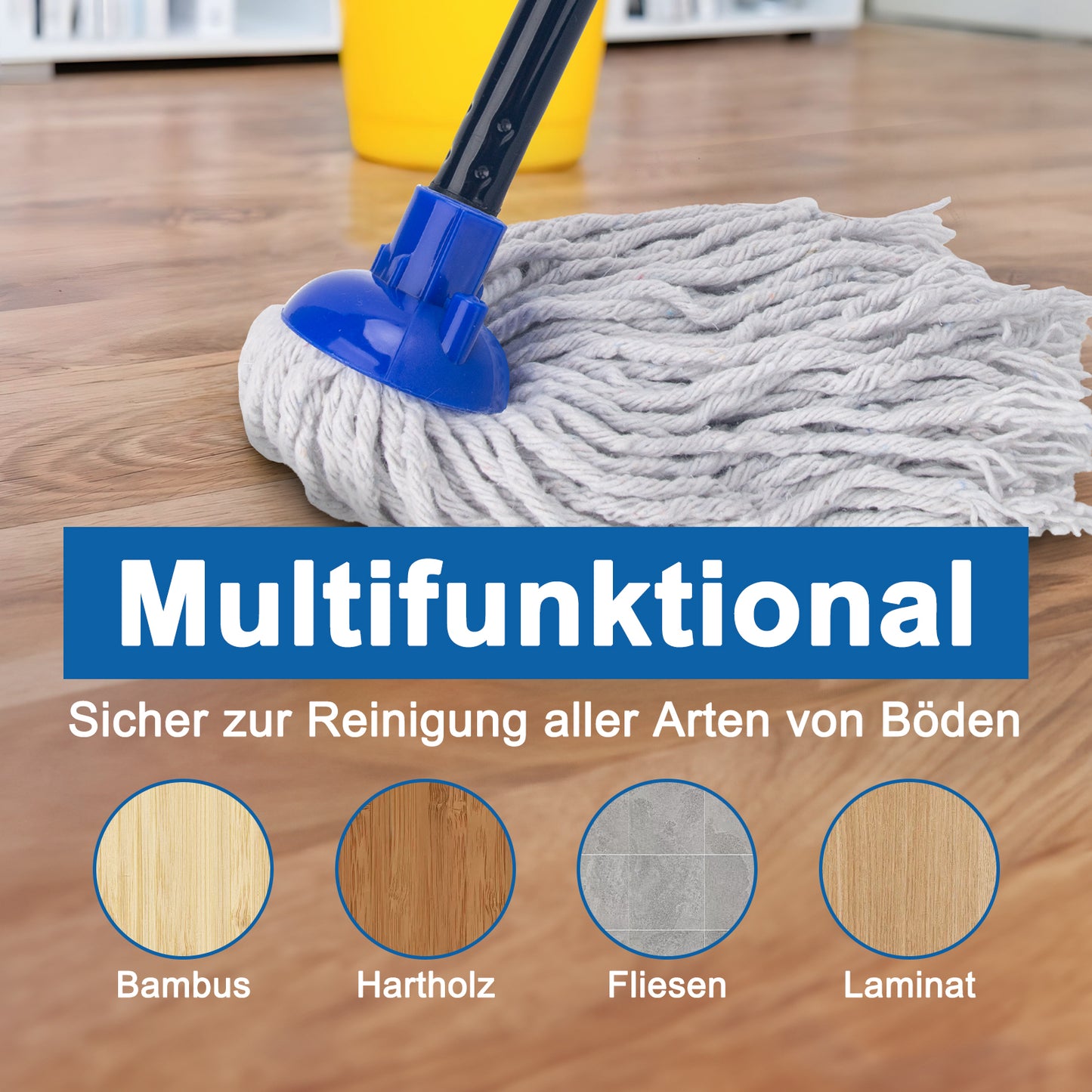 KeFanta Wischmopp für die Bodenreinigung aus 2 Stück Ersatzköpfe aus Baumwolle, 144 cm Metallgriff und Nachfüllung, effektiver Reinigungsmopp für Zuhause, Büro und Gewerbe