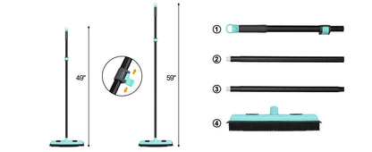 Rubber Floor Brushes Pet Hair Broom with Squeegee150 CM Adjustable Handle, for Hardwood Floor, Tile Artificial Grass Cleaner Brush includes One Microfiber Cloth Dusting