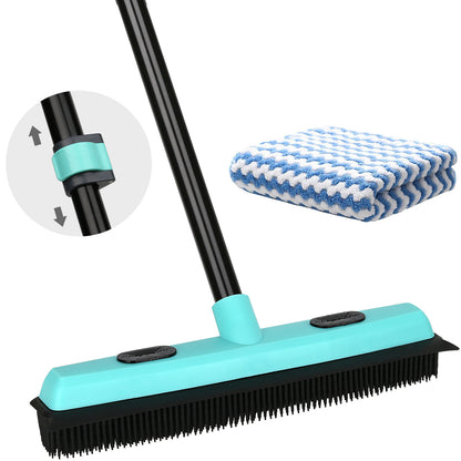 Rubber Broom Carpet Rake for Pet Hair Removal, Fur Remover Broom