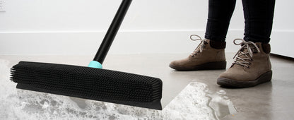 Rubber Floor Brushes Pet Hair Broom with Squeegee150 CM Adjustable Handle, for Hardwood Floor, Tile Artificial Grass Cleaner Brush includes One Microfiber Cloth Dusting