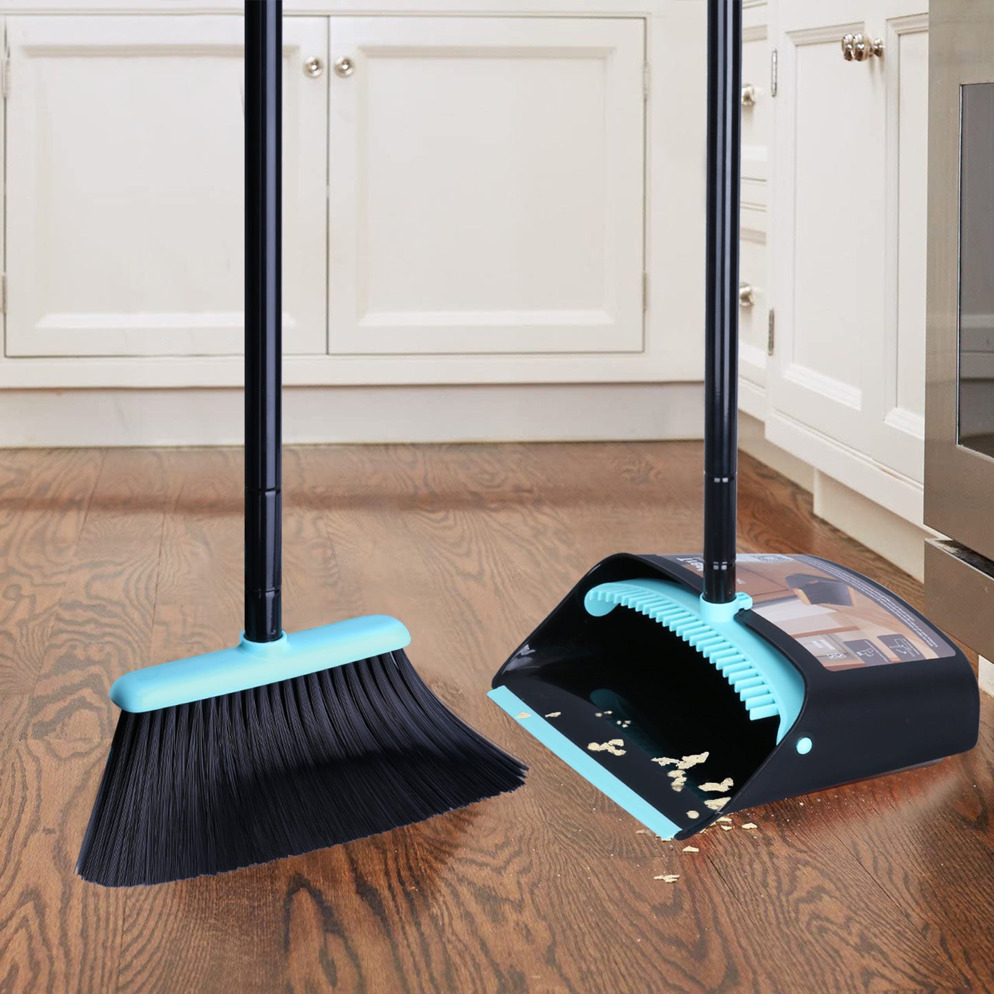 Ylebs Long Handled Dustpan and Brush Set /Broom and Dustpan 137 CM Extendable Handle, Broom Cleans Dustpan Combo for Indoor Outdoor Lobby Office Kitchen Cleaning and Sweeping