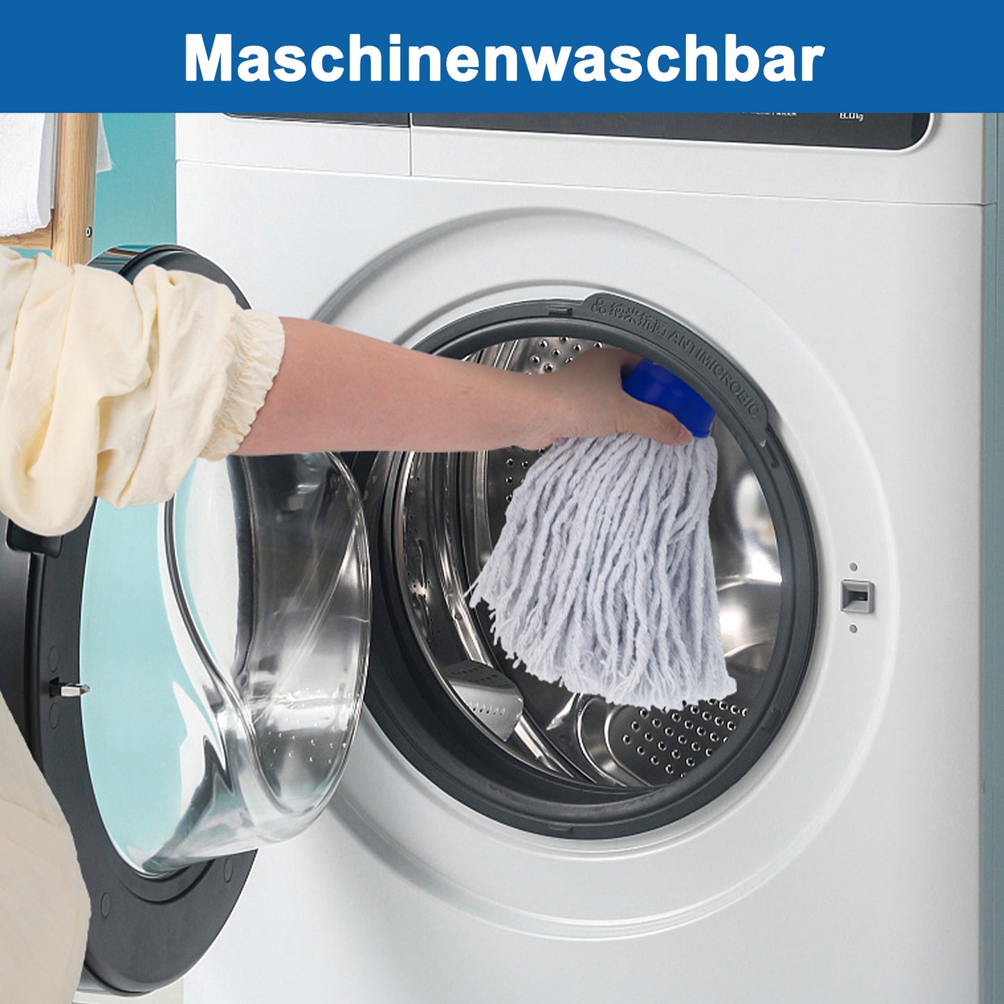 KeFanta Wischmopp für die Bodenreinigung aus 2 Stück Ersatzköpfe aus Baumwolle, 144 cm Metallgriff und Nachfüllung, effektiver Reinigungsmopp für Zuhause, Büro und Gewerbe