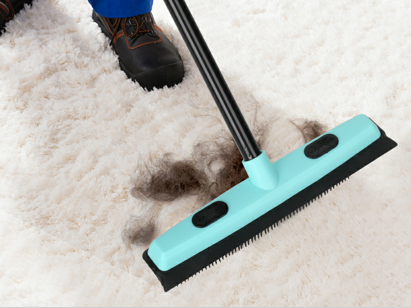 Rubber Broom Carpet Rake for Pet Hair Removal, Fur Remover Broom with 59" Telescoping Long Handle, Pet Hair Broom with Squeegee for Carpet, Hardwood Floor, Tile