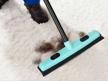 Rubber Broom Carpet Rake for Pet Hair Removal, Fur Remover Broom with 59" Telescoping Long Handle, Pet Hair Broom with Squeegee for Carpet, Hardwood Floor, Tile