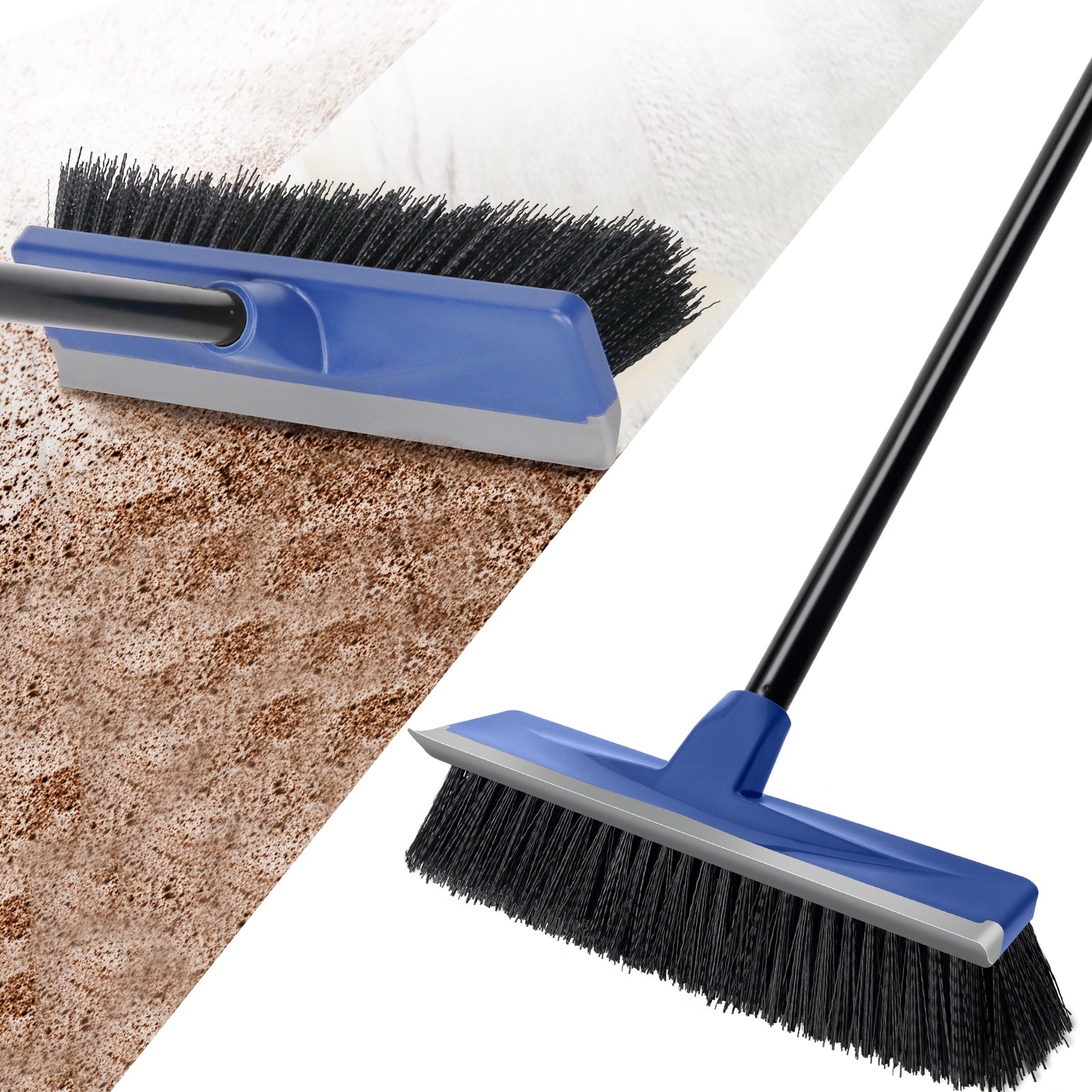 Floor Scrub Brush with 150cm Telescopic Long Handle,2 in 1 Scrape