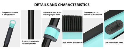 Rubber Floor Brushes Pet Hair Broom with Squeegee150 CM Adjustable Handle, for Hardwood Floor, Tile Artificial Grass Cleaner Brush includes One Microfiber Cloth Dusting
