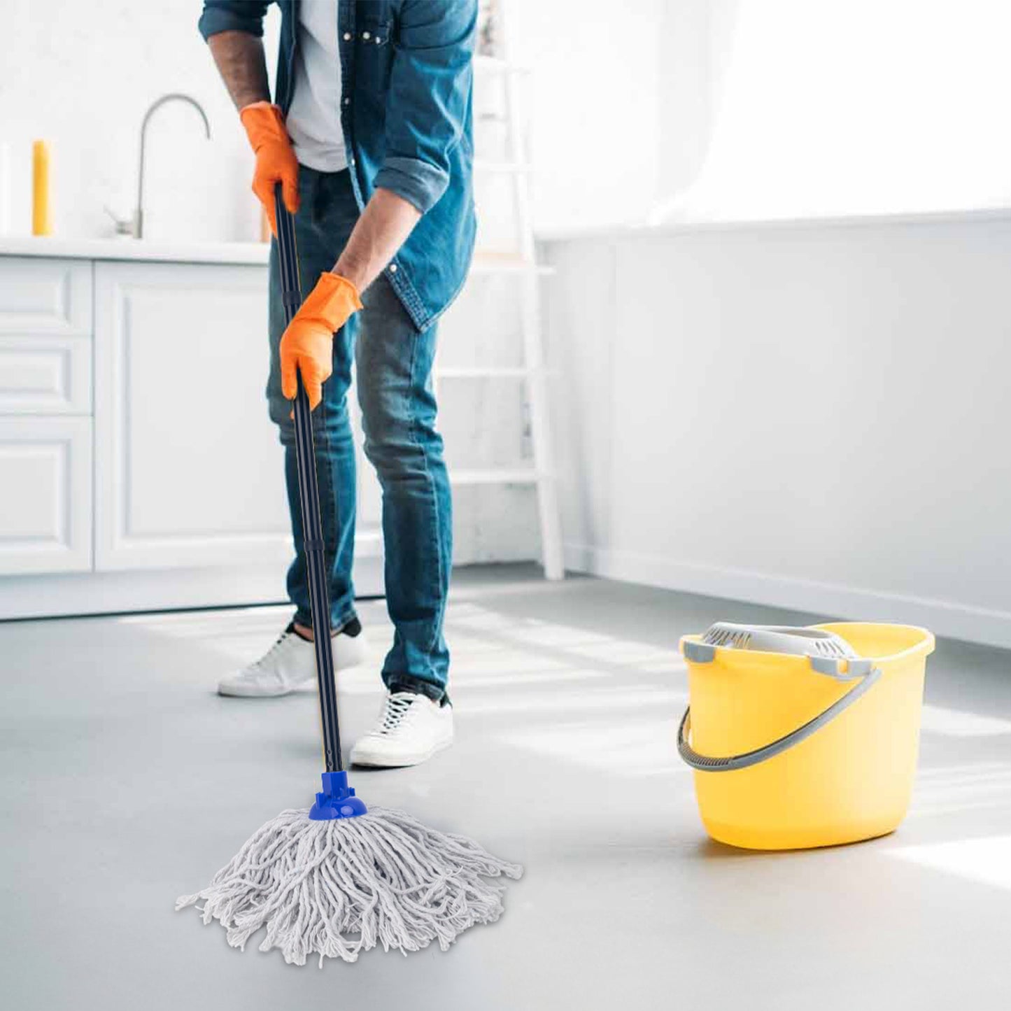 KeFanta Wischmopp für die Bodenreinigung aus 2 Stück Ersatzköpfe aus Baumwolle, 144 cm Metallgriff und Nachfüllung, effektiver Reinigungsmopp für Zuhause, Büro und Gewerbe