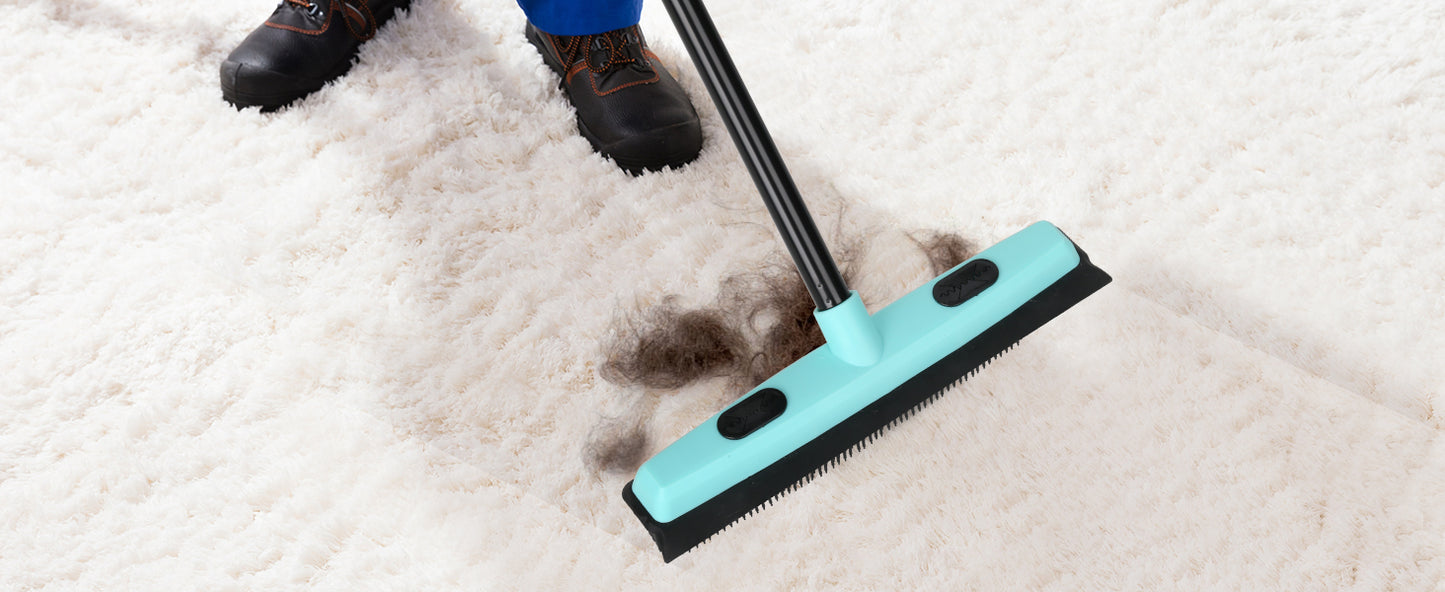 Rubber Floor Brushes Pet Hair Broom with Squeegee150 CM Adjustable Handle, for Hardwood Floor, Tile Artificial Grass Cleaner Brush includes One Microfiber Cloth Dusting