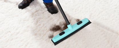 Rubber Floor Brushes Pet Hair Broom with Squeegee150 CM Adjustable Handle, for Hardwood Floor, Tile Artificial Grass Cleaner Brush includes One Microfiber Cloth Dusting