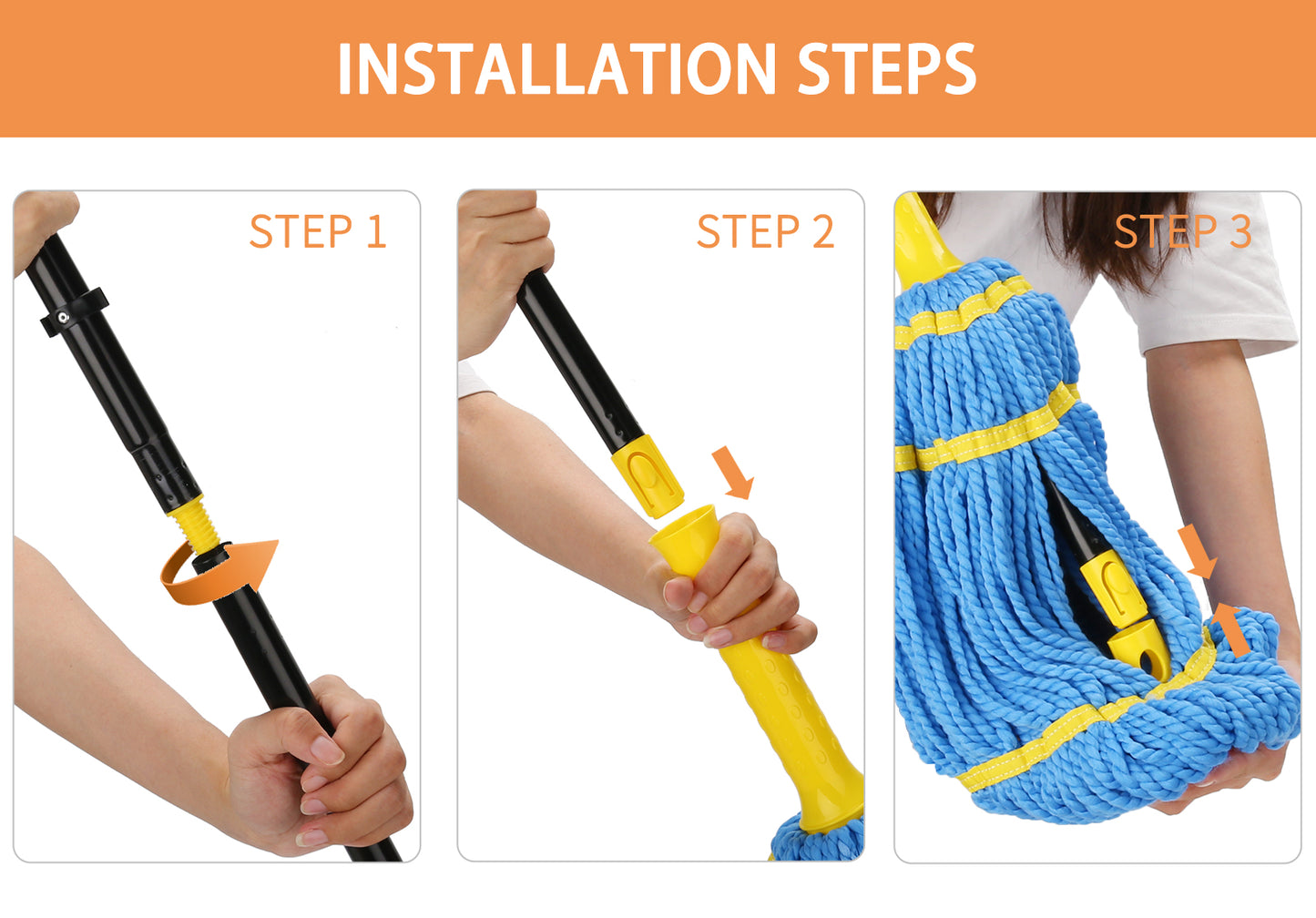 Self-Wringing Twist Mops for Floor Cleaning, Microfiber Floor mop with 57 " Long Handle, Easy Wringing Mop for Hardwood Commercial Household Clean