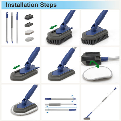 3-in-1 Scrubber With Handle, Scrubber Shower Cleaning Brush, 130.81 Cm, Removable Long Handle, Stiff Bristles For Bathroom, Bathtub, Kitchen, Toilet