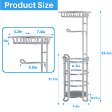 Load image into Gallery viewer, Toilet Paper Holder Stand with Shelf for Phone, Bathroom Free Standing Tissue Roll Storage Rack with Dispenser for 4 Mega Rolls, Chrome
