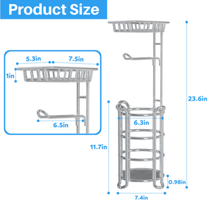 Toilet Paper Holder Stand with Shelf for Phone, Bathroom Free Standing Tissue Roll Storage Rack with Dispenser for 4 Mega Rolls, Chrome