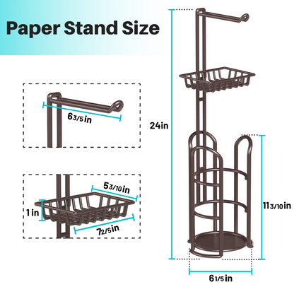 Toilet Paper Holder Stand with Reserve and Dispenser for 4 Mega Roll, Bathroom Freestanding Toilet Tissue Storage with Shelf for Wipes and Phone, Bronze